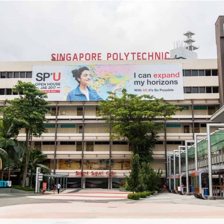 An image of Singapore Polytechnic seen from the entrance at Dover MRT.
